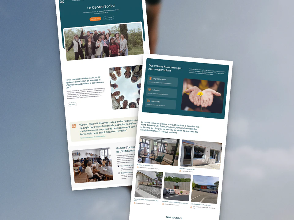 Présentation des pages du site du Centre Social Vallée du Lot
