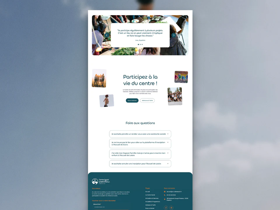 Détails de la page d’accueil du site du Centre Social Vallée du Lot