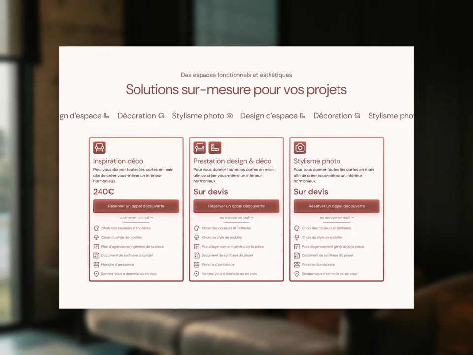 Présentation des prestations sur le site Studio Perennis